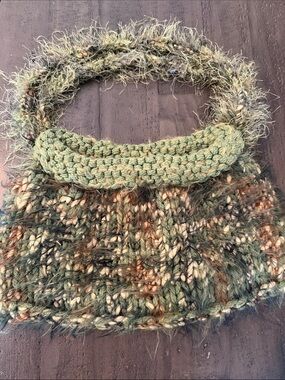 Handcrafted Green Fuzzy Knit Shoulder Bag